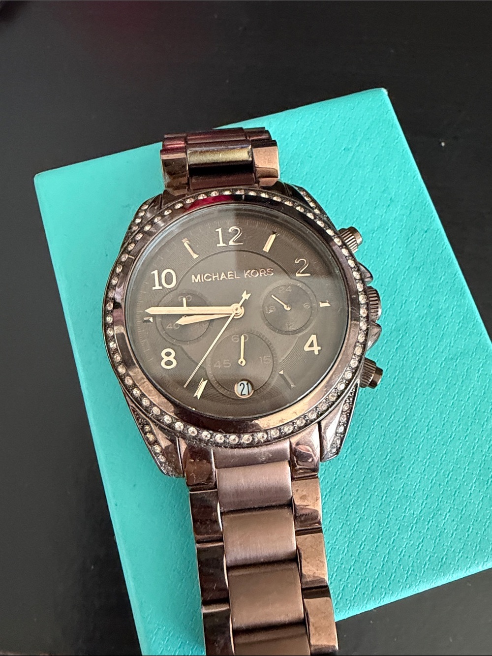 Michael Kors Rose Gold Tone Crystal Accent Chronograph Watch